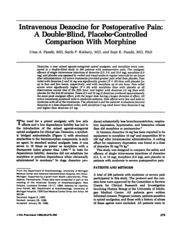 Intravenous Dezocine for Postoperative Pain: a Doubleblind