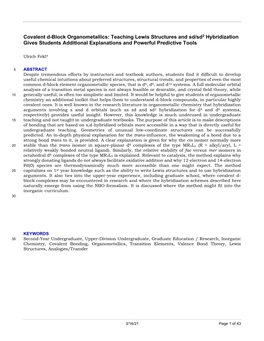 Covalent D-Block Organometallics: Teaching Lewis Structures and Sd/Sd2 Hybridization Gives Students Additional Explanations and Powerful Predictive Tools