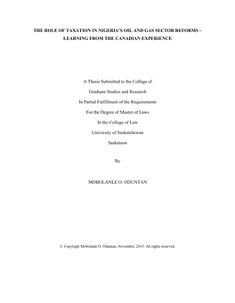 The Role of Taxation in Nigeria's Oil and Gas Sector Reforms