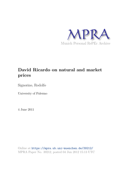 David Ricardo on Natural and Market Prices