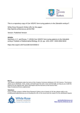 Can VEGFC Form Turing Patterns in the Zebrafish Embryo?