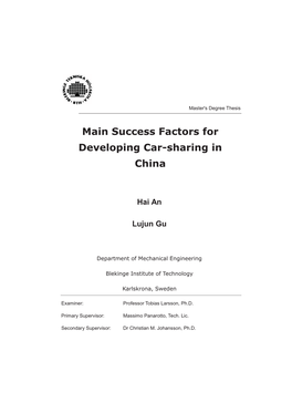 Success Factors for Developing Car-Sharing in China