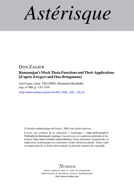 RAMANUJAN's MOCK THETA FUNCTIONS and THEIR APPLICATIONS [D'après Zwegers and Ono-Bringmann]