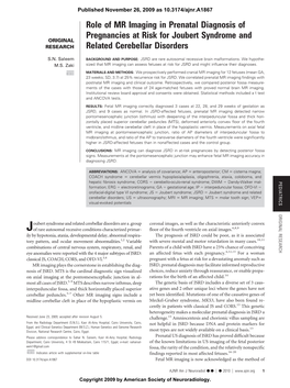 Role of MR Imaging in Prenatal Diagnosis of Pregnancies at Risk for Joubert Syndrome and ORIGINAL RESEARCH Related Cerebellar Disorders