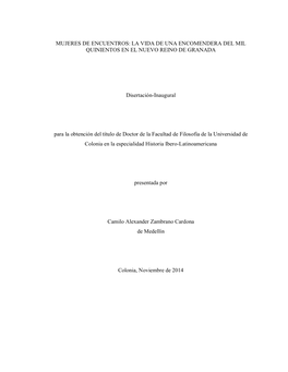 MUJERES DE ENCUENTROS: LA VIDA DE UNA ENCOMENDERA DEL MIL QUINIENTOS EN EL NUEVO REINO DE GRANADA Disertación-Inaugural Para La