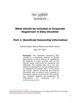 What Should Be Included in Corporate Registries? a Data Checklist Part 1