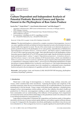 Culture Dependent and Independent Analysis of Potential Probiotic Bacterial Genera and Species Present in the Phyllosphere of Raw Eaten Produce