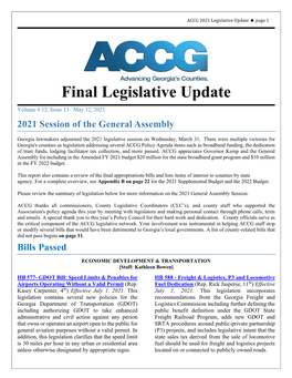 Final Legislative Update