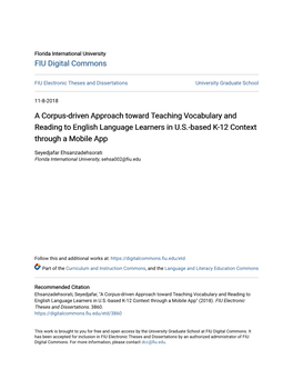 A Corpus-Driven Approach Toward Teaching Vocabulary and Reading to English Language Learners in U.S.-Based K-12 Context Through a Mobile App