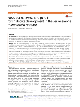 Paxa, but Not Paxc, Is Required for Cnidocyte Development in the Sea Anemone Nematostella Vectensis Leslie S