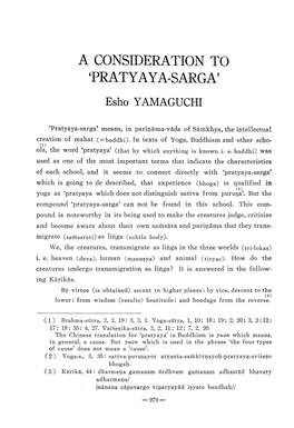 A CONSIDERATION to PRATYAYA-SARGA' Esho