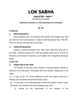 Lok Sabha ___ Bulletin – Part I