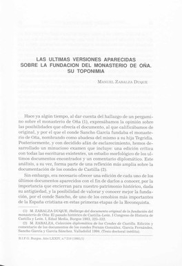 Las Ultimas Versiones Aparecidas Sobre La Fundacion Del Monasterio De Ona