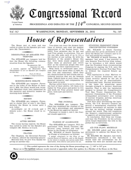 Congressional Record United States Th of America PROCEEDINGS and DEBATES of the 114 CONGRESS, SECOND SESSION