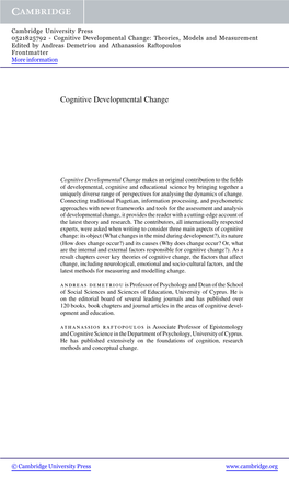 Cognitive Developmental Change: Theories, Models and Measurement Edited by Andreas Demetriou and Athanassios Raftopoulos Frontmatter More Information