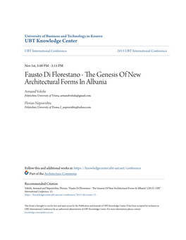 Fausto Di Florestano - the Genesis of New Architectural Forms in Albania Armand Vokshi Polytechnic University of Tirana, Armandvokshi@Gmail.Com