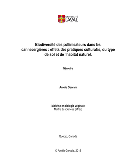 Biodiversité Des Pollinisateurs Dans Les Cannebergières : Effets Des Pratiques Culturales, Du Type De Sol Et De L’Habitat Naturel