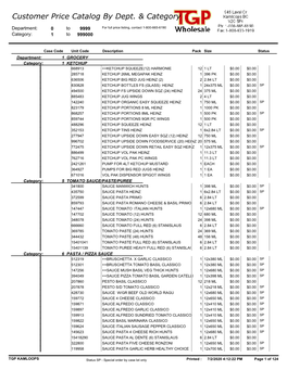 Customer Price Catalog by Dept. & Category