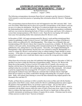 ANSWERS in GENESIS (AIG) MINISTRY ARE THEY HELPING OR HINDERING – PART 2? by Pastor Kevin Lea (Version 2 – August 7, 2005)