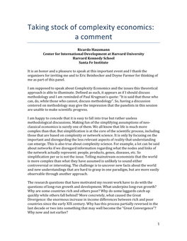 Taking Stock of Complexity Economics: a Comment