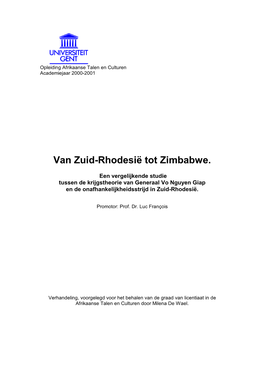 Van Zuid-Rhodesië Tot Zimbabwe