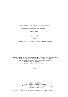 Town Plans and Their Impact on the Settlement Process in Australia - 1788-1849