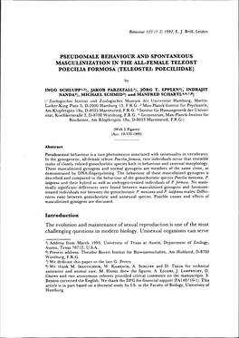 Pseudomale Behaviour and Spontaneous Masculinization in the All-Female Teleost Poecilia Formosa (Teleostei: Poeciliidae)