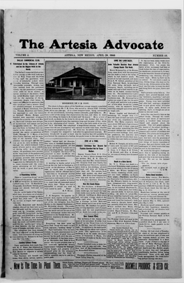 Artesia Advocate 1906 04 28.Pdf (10.95Mb)