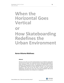 When the Horizontal Goes Vertical Or How Skateboarding Redefines the Urban Environment