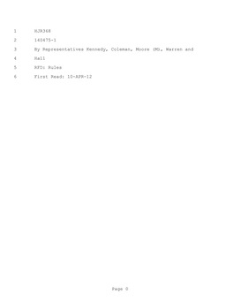 1 HJR368 2 140475-1 3 by Representatives Kennedy, Coleman, Moore (M), Warren and 4 Hall 5 RFD: Rules 6 First Read: 10-APR-12