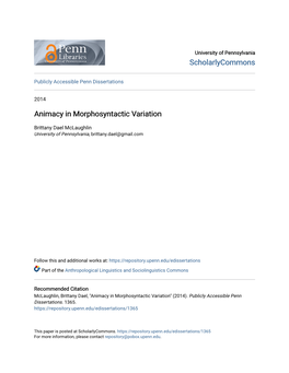 Animacy in Morphosyntactic Variation