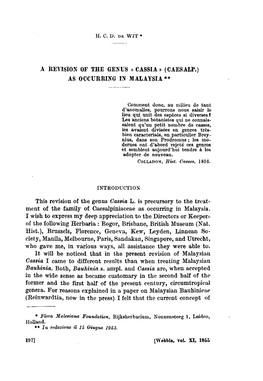 A Revision of the Genus «Cassia» (Caesalp.) As Occurring in Malaysia **