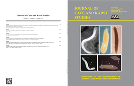 Journal of Cave and Karst Studies Volume 75 Number 2 August 2013 93 113 121 126 136 146