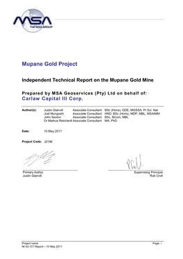 Technical Report on the Mupane Gold Mine