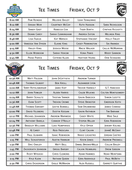 Tee Times Tee Times Friday, Oct 9 Friday, Oct 9