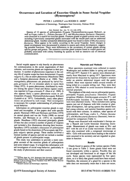 Occurrence and Location of Exocrine Glands in Some Social Vespidae (Hymenopter A)1