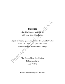 Patience Edited by Murray Mcgillivray with Help from Elias Fahssi