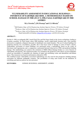 Vulnerability Assessment in Educational Buildings – Inference of Earthquake Risk