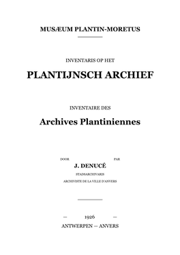 Inventaris Op Het Plantijnsch Archief