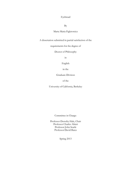Eyebread by Marta Maria Figlerowicz a Dissertation Submitted in Partial