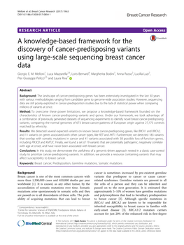 A Knowledge-Based Framework for the Discovery of Cancer-Predisposing Variants Using Large-Scale Sequencing Breast Cancer Data Giorgio E