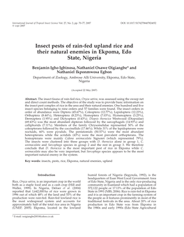 Insect Pests of Rain-Fed Upland Rice and Their Natural Enemies in Ekpoma, Edo State, Nigeria