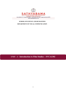 I – Introduction to Film Studies – SVCA1302