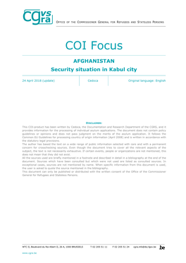 AFGHANISTAN Security Situation in Kabul City