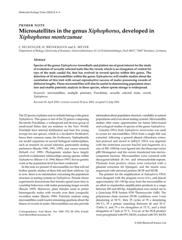 Microsatellites in the Genus Xiphophorus, Developed in Xiphophorus Montezumae
