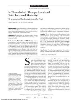 Is Thrombolytic Therapy Associated with Increased Mortality? Meta-Analysis of Randomized Controlled Trials