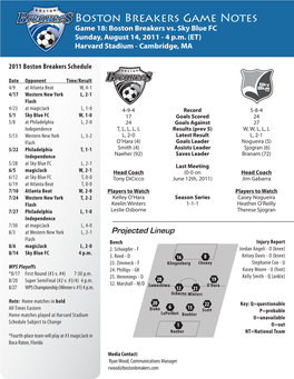 8-14-2011 Breakers Vs. Sky Blue FC Game Notes