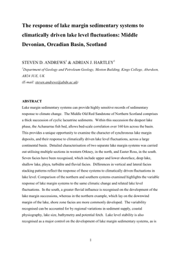 The Response of Lake Margin Sedimentary Systems to Climatically Driven Lake Level Fluctuations: Middle Devonian, Orcadian Basin, Scotland