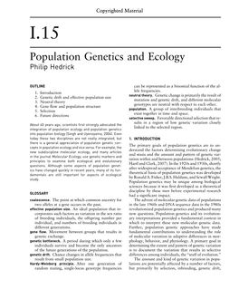 Population Genetics and Ecology Philip Hedrick