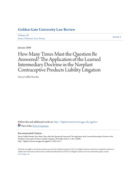 How Many Times Must the Question Be Answered? the Application of the Learned Intermediary Doctrine in the Norplant Contraceptive